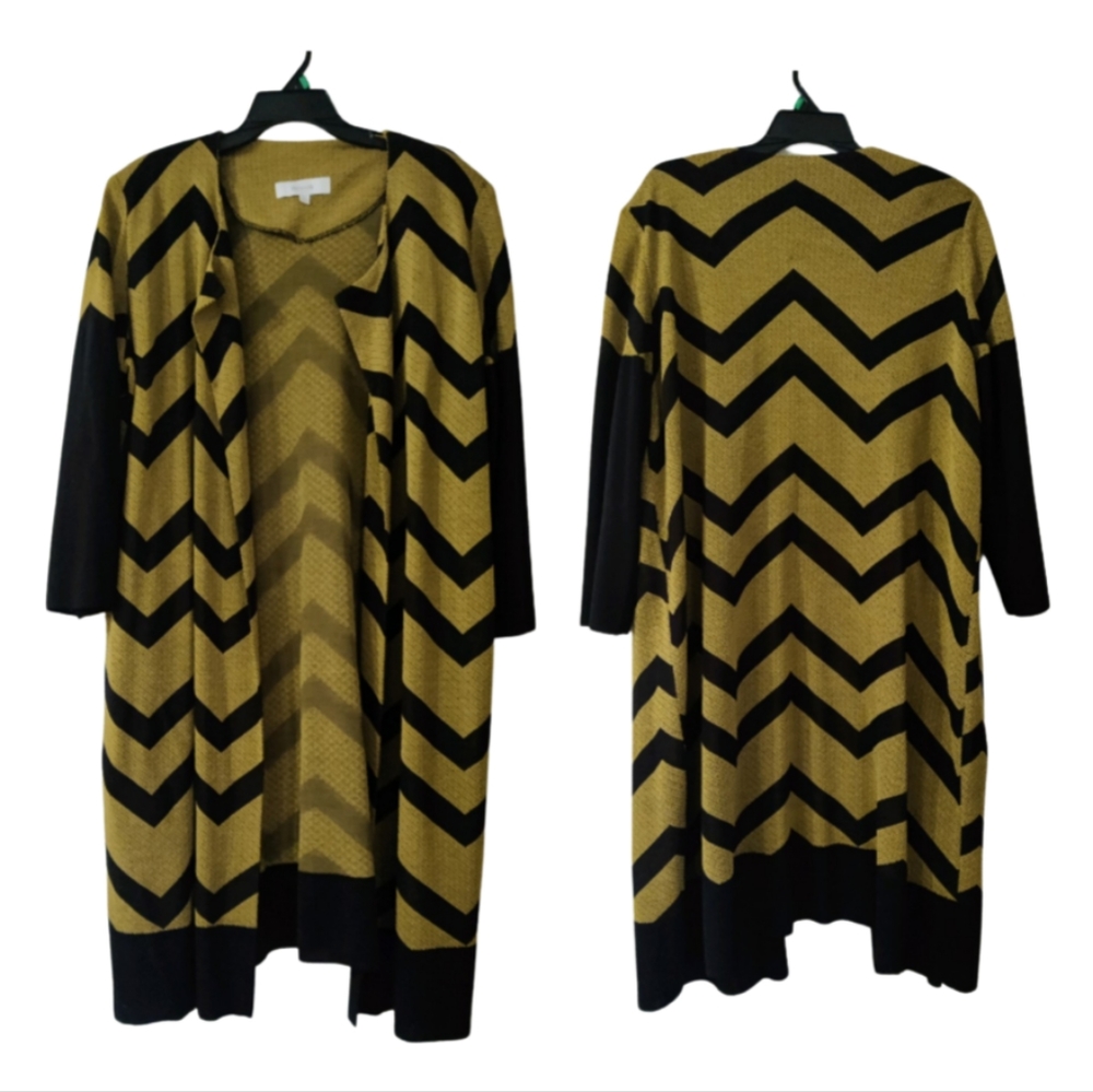 Misook Black and Gold Chevron Cardigan Sweater
